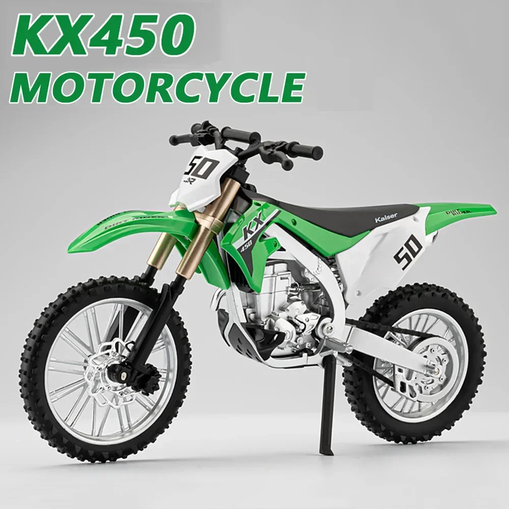 

1:10 KX450 Alloy Motorcycle Miniature Models Toys Diecast Cars Front Wheel Steering Shock Absorption Boy's Collectibles