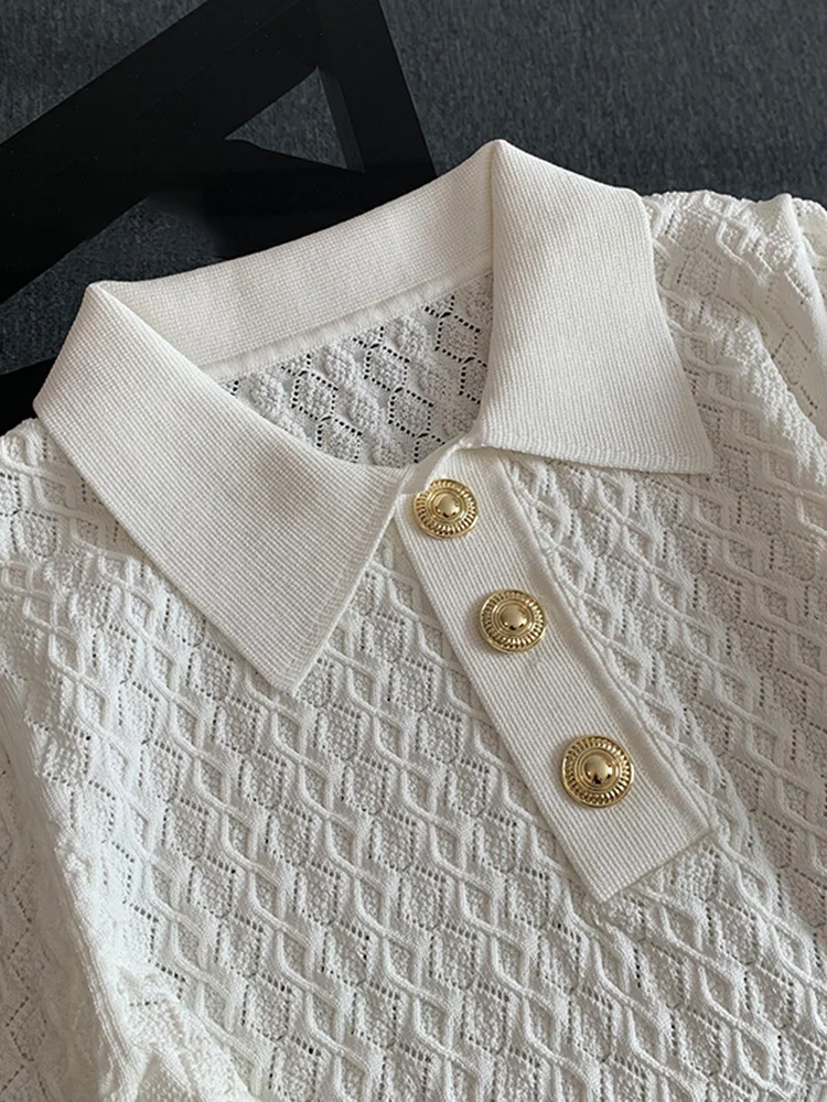 قسط الحرير الجليد ort Sve irt المرأة الصيف رقيقة مطرزة طوق الأبيض محبوك تي شيرت علوي الكورية Sle تخفيف