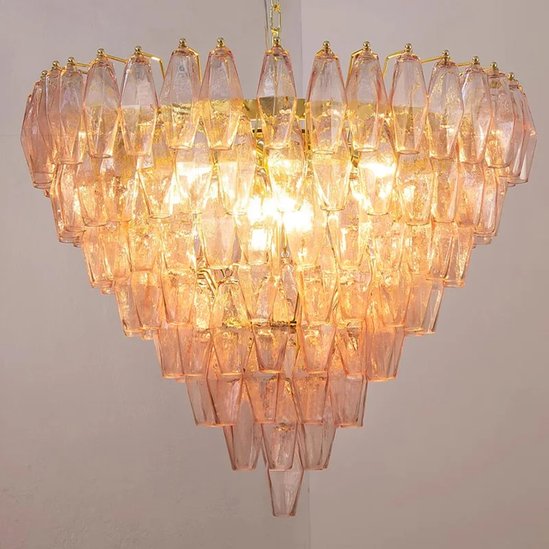 

French LED stainless steel yellow glass chandelier for restaurant ceilings, dimmable , for bar, crystal pendant