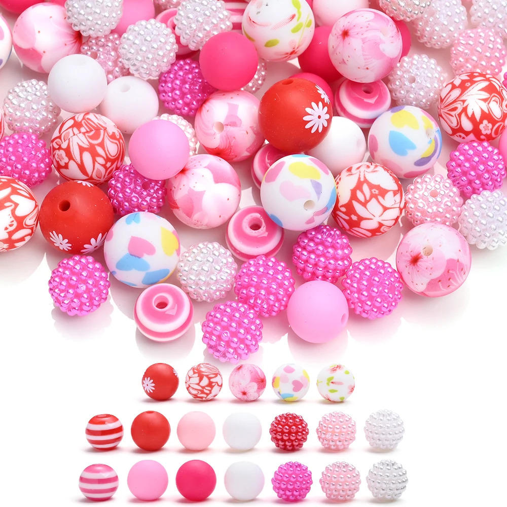 80Pcs Pink Seires Acrylic & Silicone Beads Floral/Heart/Stripe/Textured Mixed Beads for DIY Jewelry Beaded Pen Keychain Crafts view 5