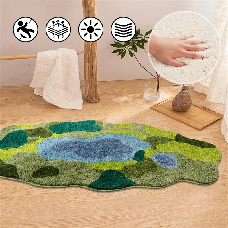 Modern Minimalist Green Moss Ins Carpets Living Room Bedroom Bedside Decor Irregular Rug Fluffy Soft Creative Balcony Porch Mats