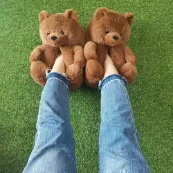 Pantoufles d'ours en peluche pour femmes, mocassins en fourrure d'animaux de dessin animé, chaussures de sol chaudes, coordonnantes, douces, moelleuses, maison, intérieur, hiver, mignon