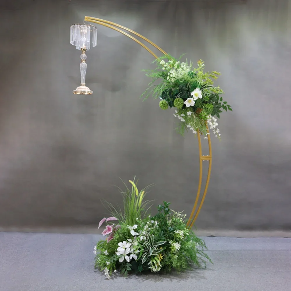 Luxuriöser 7,9 Fuß Mondförmiger Eisen-Kronleuchterständer | Outdoor-Hochzeits-Hintergrunddekoration für Bühnen, Partys, Weihnachten & Veranstaltungen – Detail 3