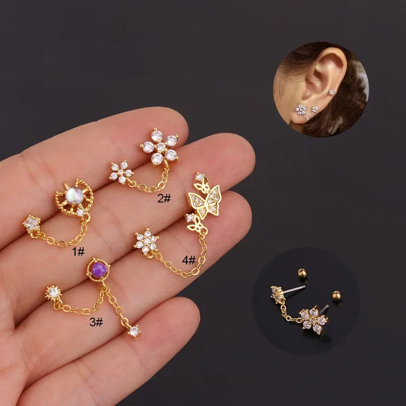Pendientes de Acero Quirúrgico Chapados en Oro/Plata de 20G con Circonita Cúbica para Orejas Sensibles, Cartílago, Hélix, Concha, Trago