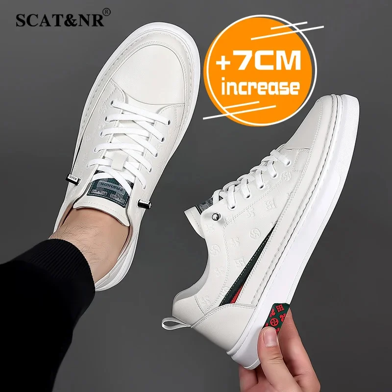 Luxury elevator shoes men women sneakers height increasing shoes invisible 7cm genuine leather shoes man taller lift white shoes