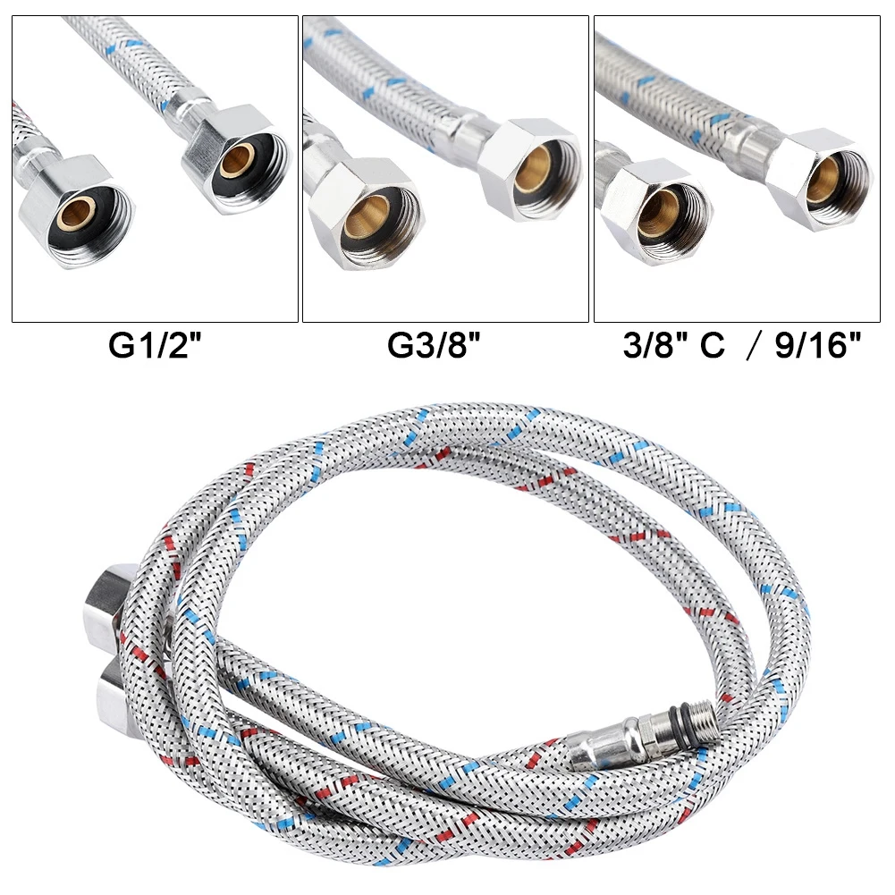 

2Pcs 60cm Length Stainless Steel Faucet Connector Flexible Water Supply Line Hoses Hot Cold