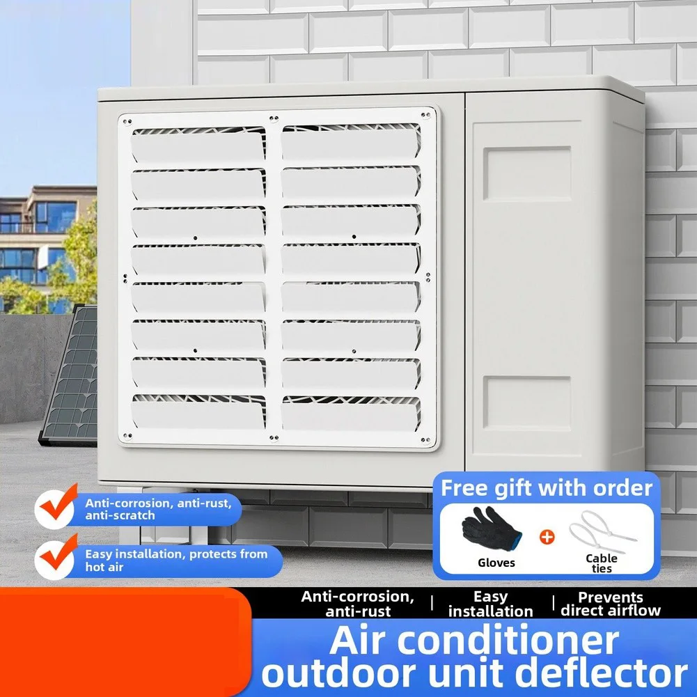 Silver 43x43cm Outdoor Air Conditioner Wind No Drill Installation Rust Heat Dissipation Guide Cover For AC Unit