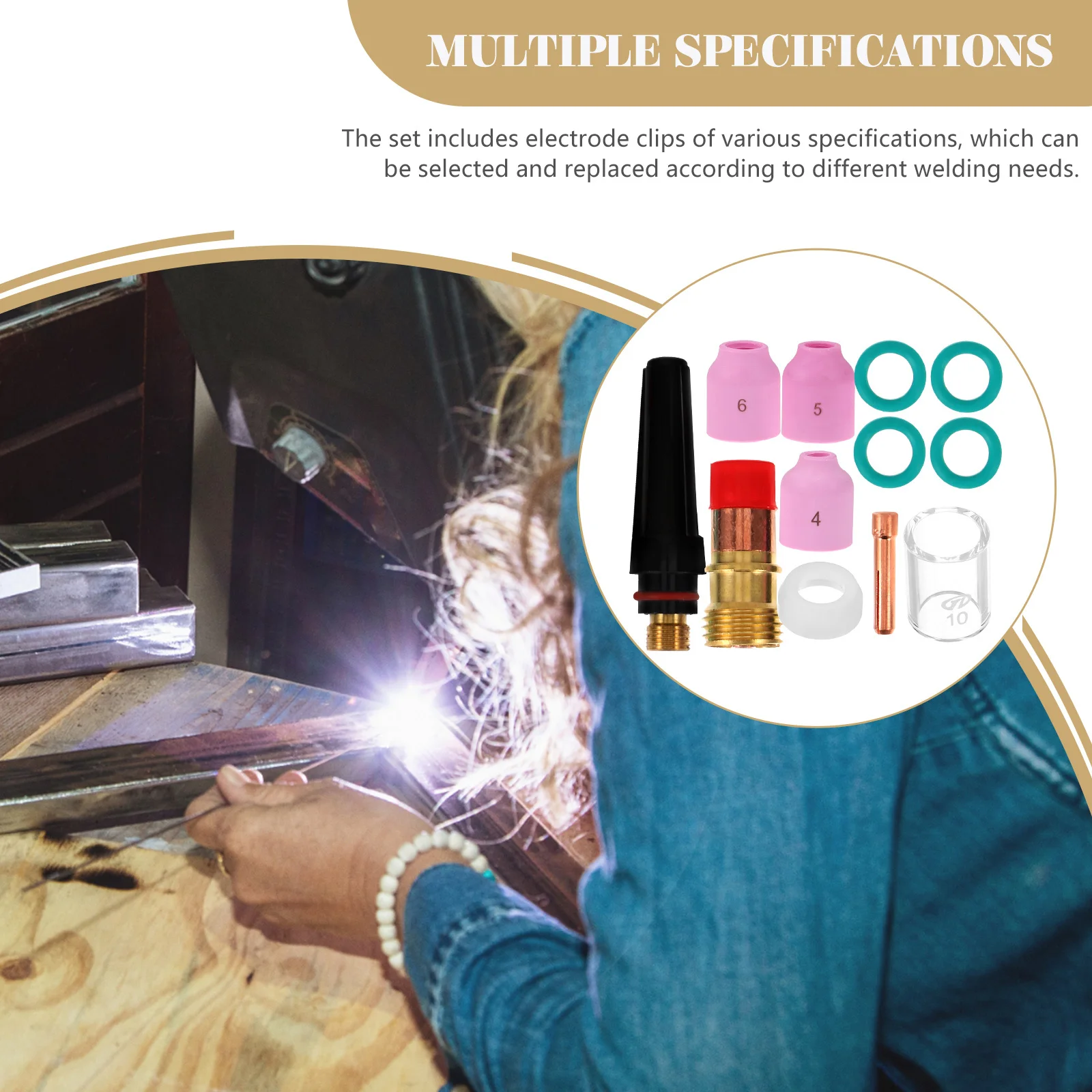 

1 Set Welding Accessories Kit For Tig Cup Stainless Steel Wire Mesh Screen Diffuser Replacement With Multiple Electrode Clamps