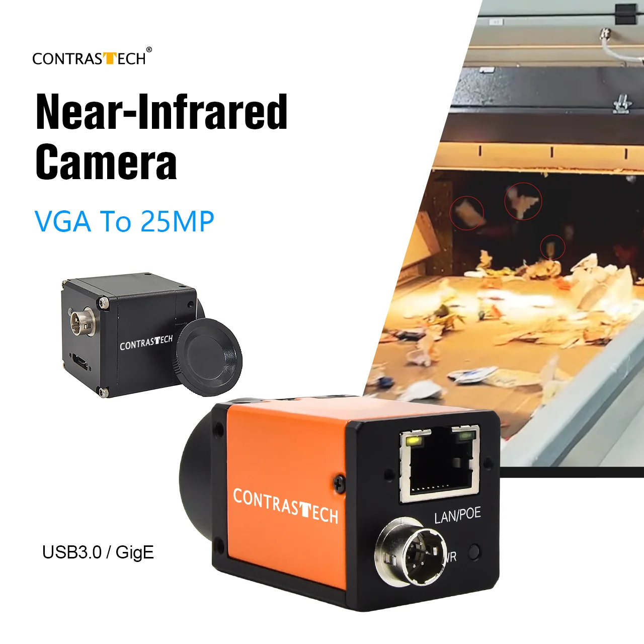 5MP 20fps PYTHON 5000 Near Infrared 300-1100nm GigE Vision NIR Camera for Stone Detection in Almonds Contrastech