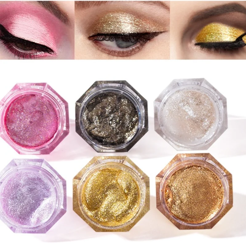 ダイヤモンドグリッターアイシャドウメイクアップリップルースパウダーアイシャドウメイクアップアイズピグメントパウダー女性用コスメティックビューティーツール6色