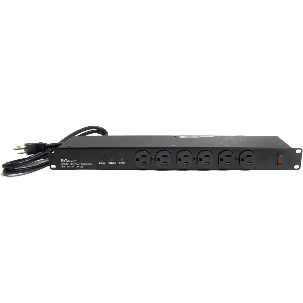 

Horizontal 1U Rack Mount PDU Power Strip 16 Outlets Surge Protection 120V 15A 6ft Cord
