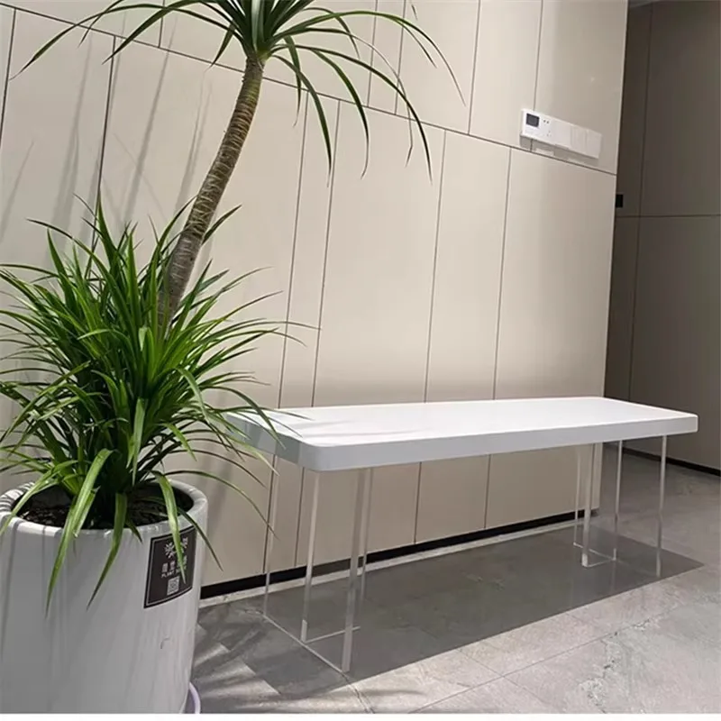 مقعد طعام من الخشب الصلب بأرجل أكريليك شفافة، مقعد بسيط لتغيير الأحذية لغرفة النوم وغرفة المعيشة والأثاث المنزلي