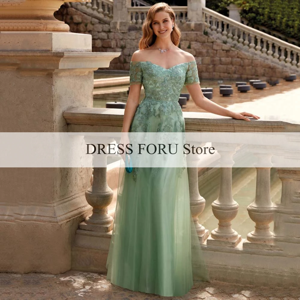 Sage Green Evening Dresses Off The Shoulder Backless Sweetheart Appliques Floor-Length Elegant Gowns Women For Wedding Party