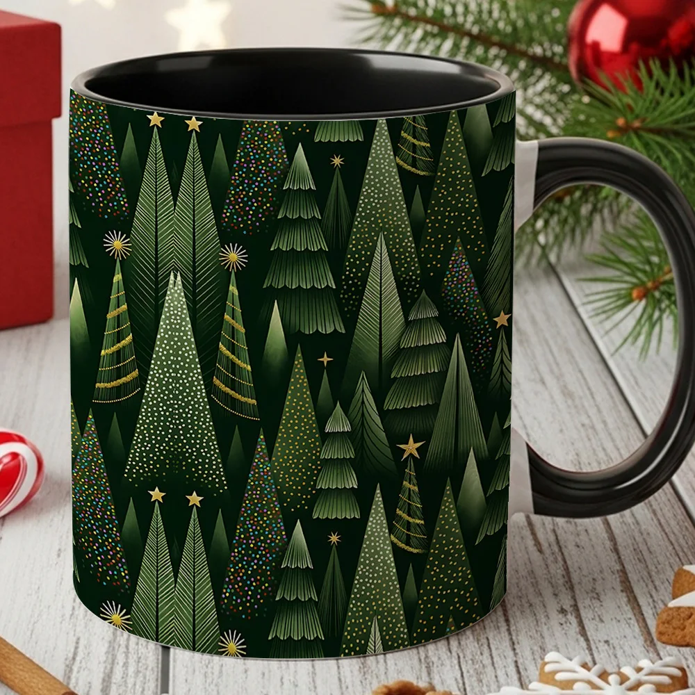 1pc Green Pine Tree Christmas Coffee Mug - Xmas Forest Theme with Realistic Evergreen Branches & Pine Needles, Durable Holiday Drink Cup for Hot Cocoa, Tea, for home, Office, Party - Ideal Gift for Christmas & Winter Season (Year-Round)