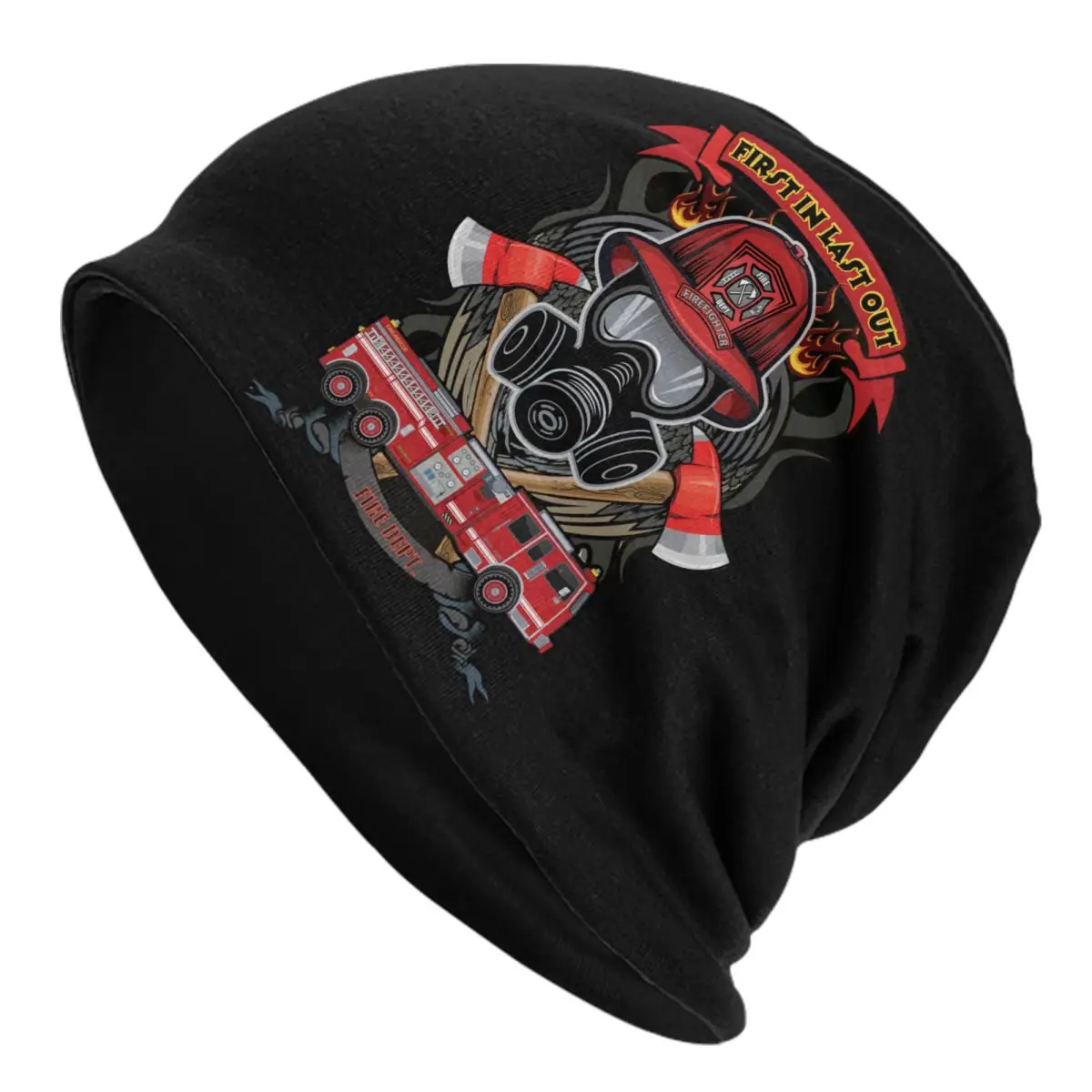 Custom Vintage Fire Rescue Fireman Skull Firefighter Skullies Beanies Caps Streetwear Winter  Knit Hats Adult Unisex Bonnet Hats