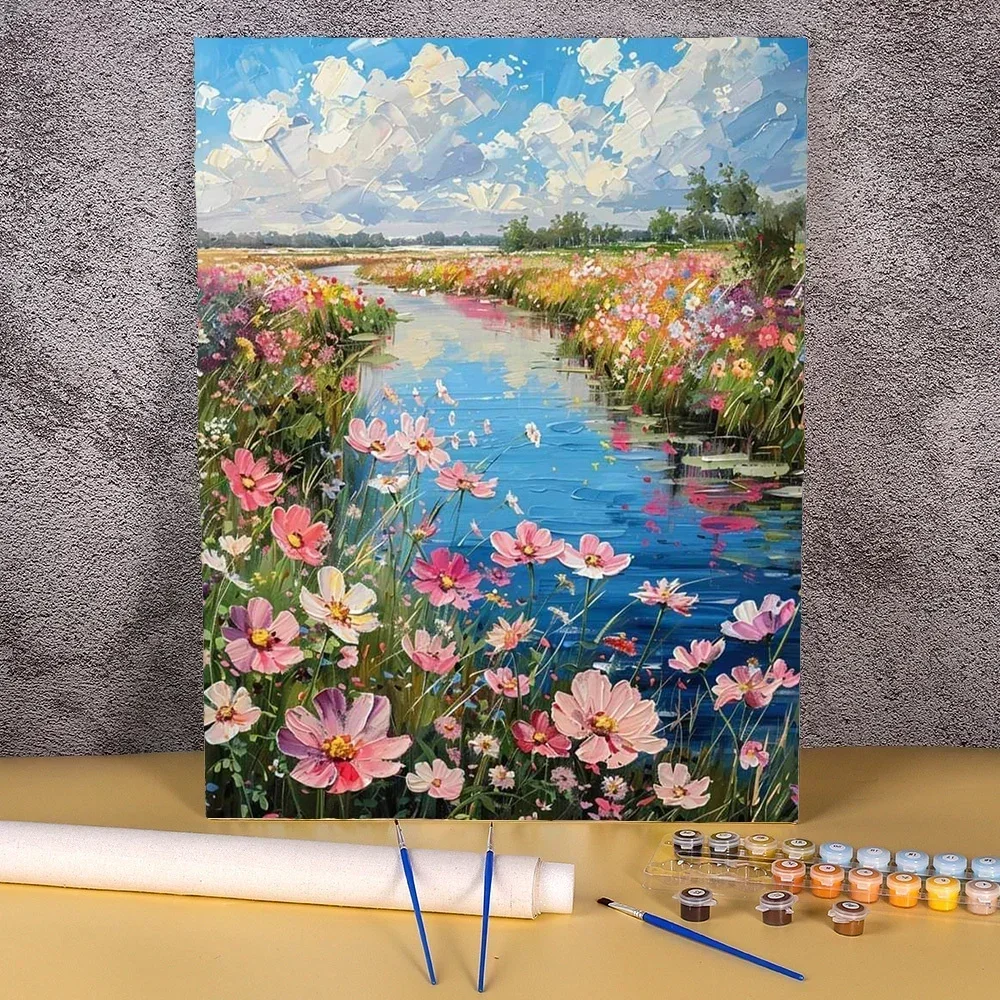 135652 Painting By Numbers For Handiwork Drawing By Numbers Art Flower River Picture Paint Kits