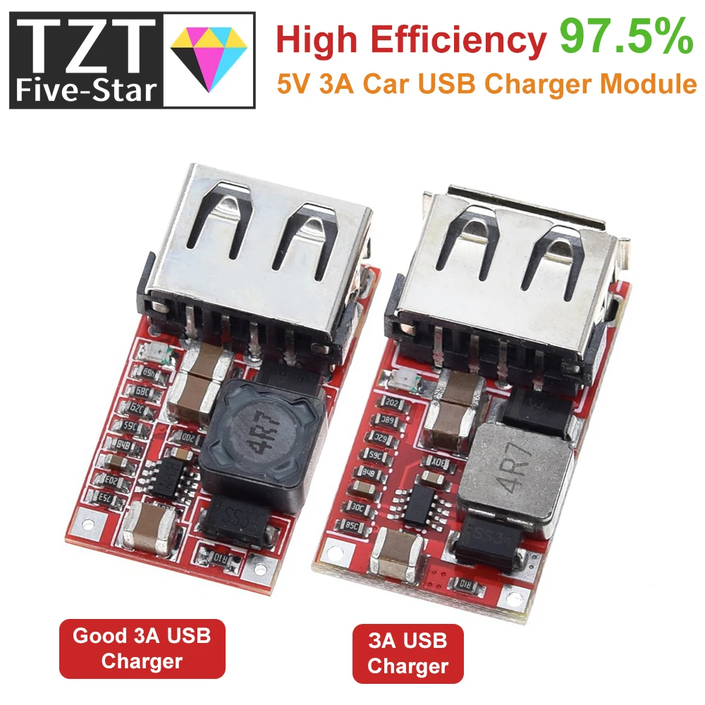 TZT Fine 6-24V 12V/24V to 5V 3A CAR USB Charger Module DC Buck step down Converter 12v 5v power supply module good