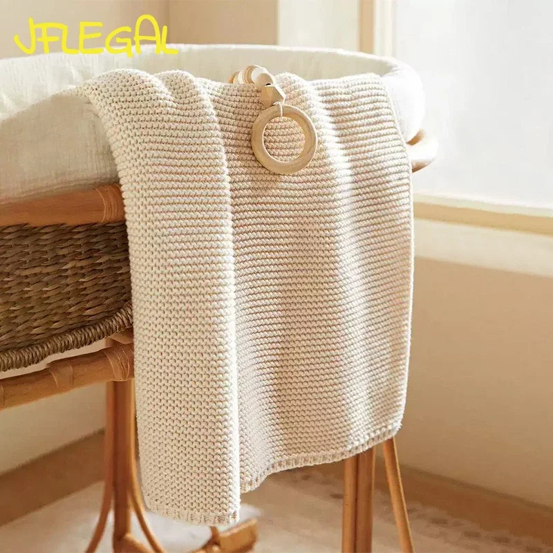 JFLEGAL Solid Color Cotton Knitted Baby Blanket Simple Nap Multi-purpose Throw Blanket Air Conditioner Casual Blankets Mantas