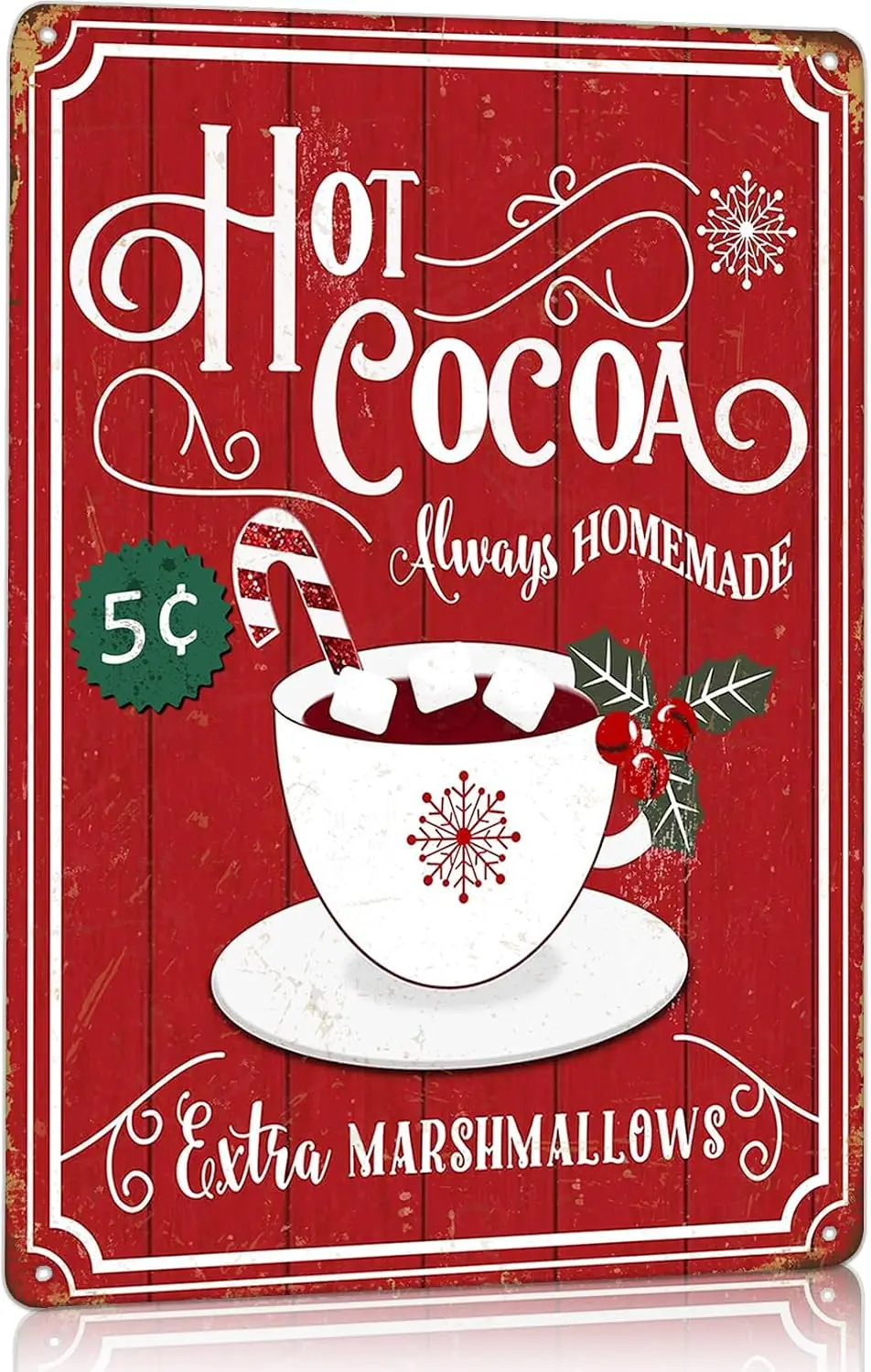 Christmas Hot Cocoa Sign Vintage Christmas Hot Chocolate Bar Decor Tin Metal Wall Decorations  , Holiday Coffee Station Art for