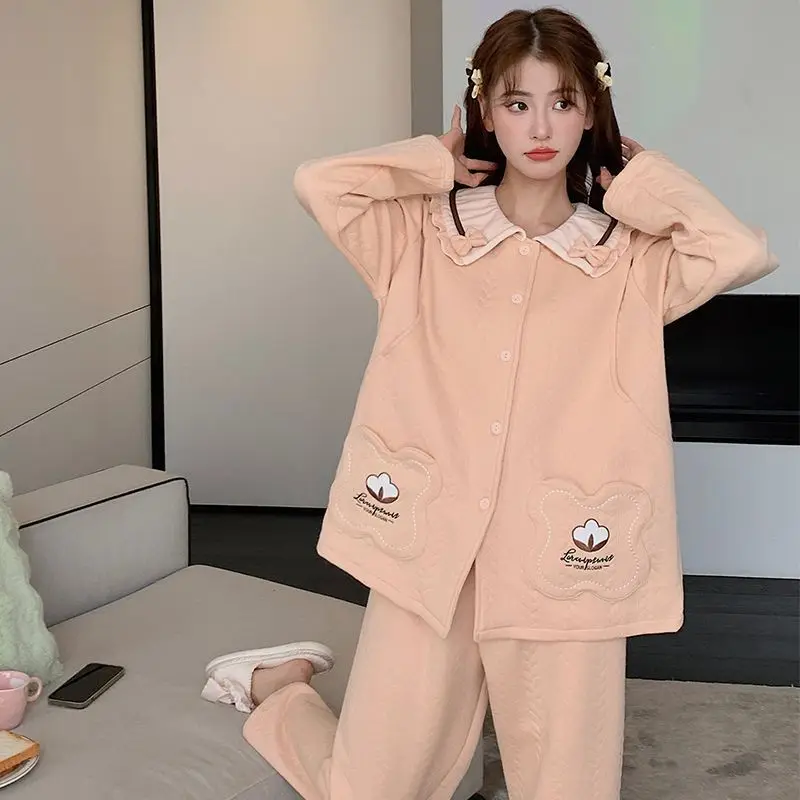 New Sweet and Cute Loungewear Set Long-sleeved Winter Three-layer Padded Air Cotton Light Breathable Nursing Confinement Clothes