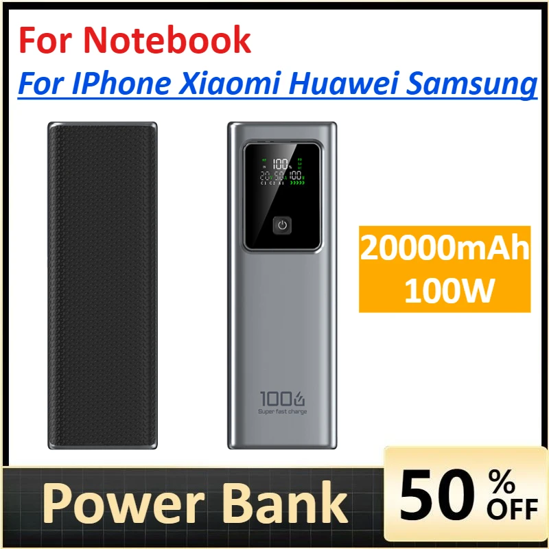 

Notebook Power Bank 20000mAh 100W Super Fast Charging for Notebook IPhone Xiaomi Huawei Samsung