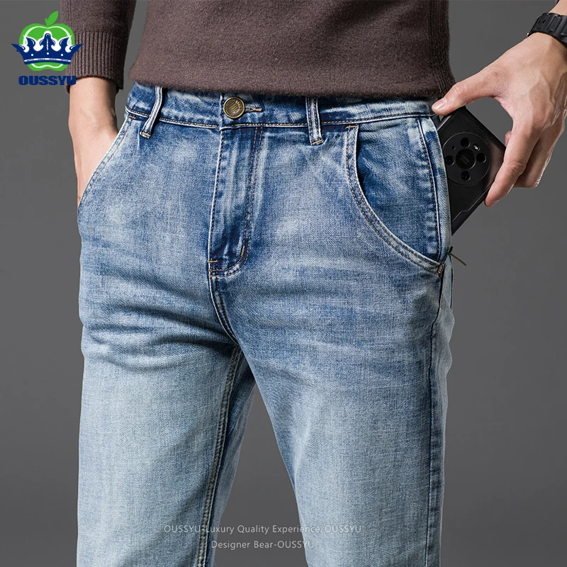 Embroidery Effect - Hochwertige Herren-Jeans mit klassischem Reißverschluss, schmal