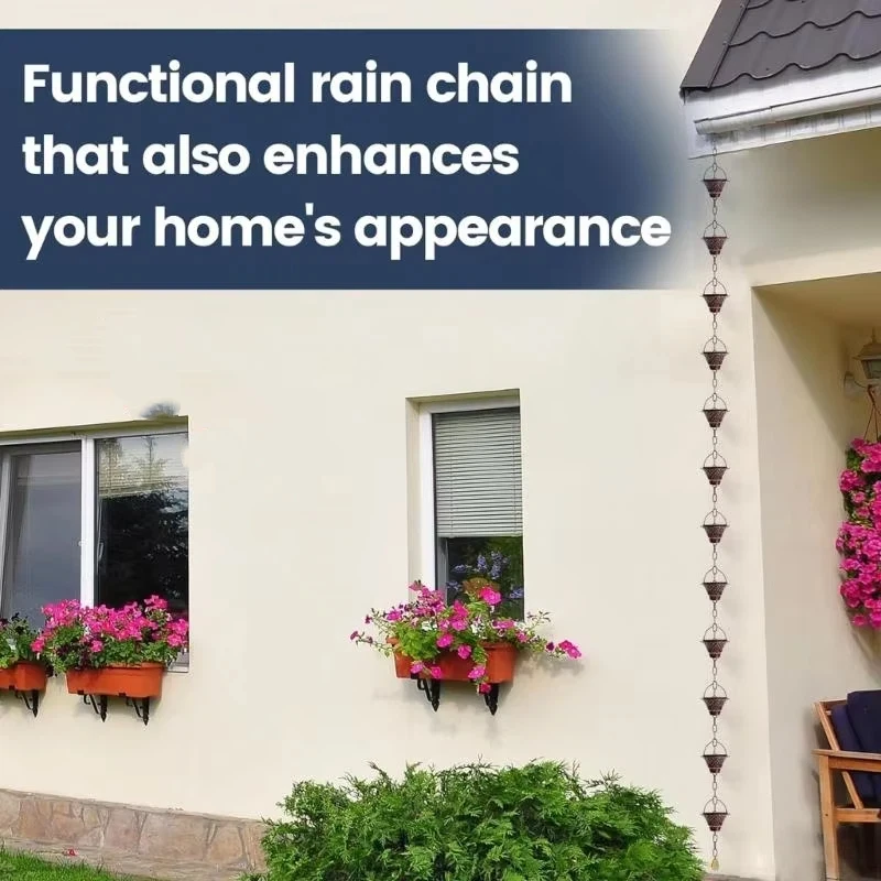C9GA Versatiles Rain Chain Antique Bronze Decorative Hanging Gutter Chain for Home Commercial and Garden Drainage