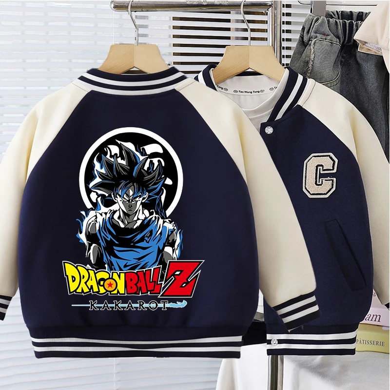 

Dragon Ball Boy Baseball Jacket Kids Anime Goku Print Embroidered Letters Cardigan Children Coat Baby Outerwear Spring Clothes