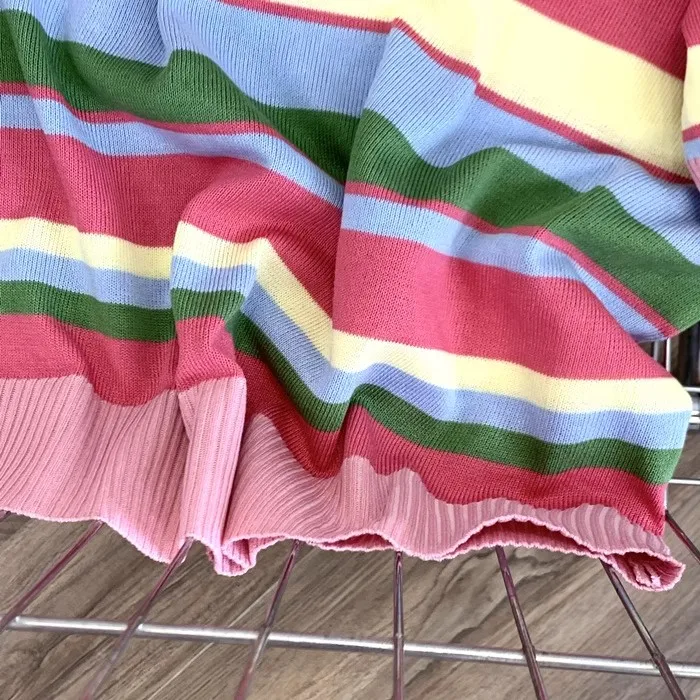Estate nuova dolce sottile allentata a righe corte manica corta t-shirt lavorata a maglia donna