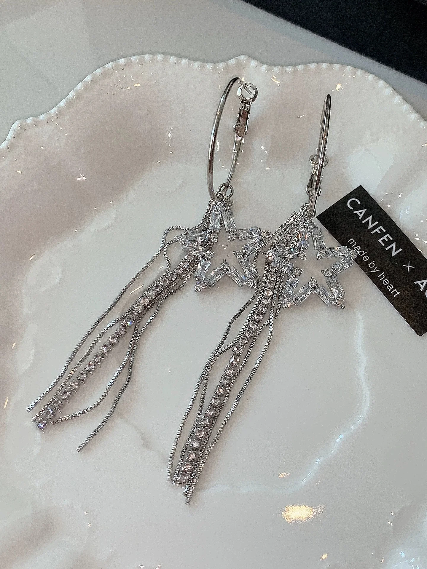 Silver color Meteor Tassel Earrings for Women Long Elegant Hoop Earrings Advanced Sense Exquisite Banquet Versatile Jewelry