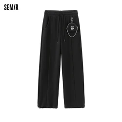 Semir 2024 Casual Pants Women Waffle Wide-Leg Pants Ins Trend Spring Simple Cool Drawstring Texture Sweat Trouser Women