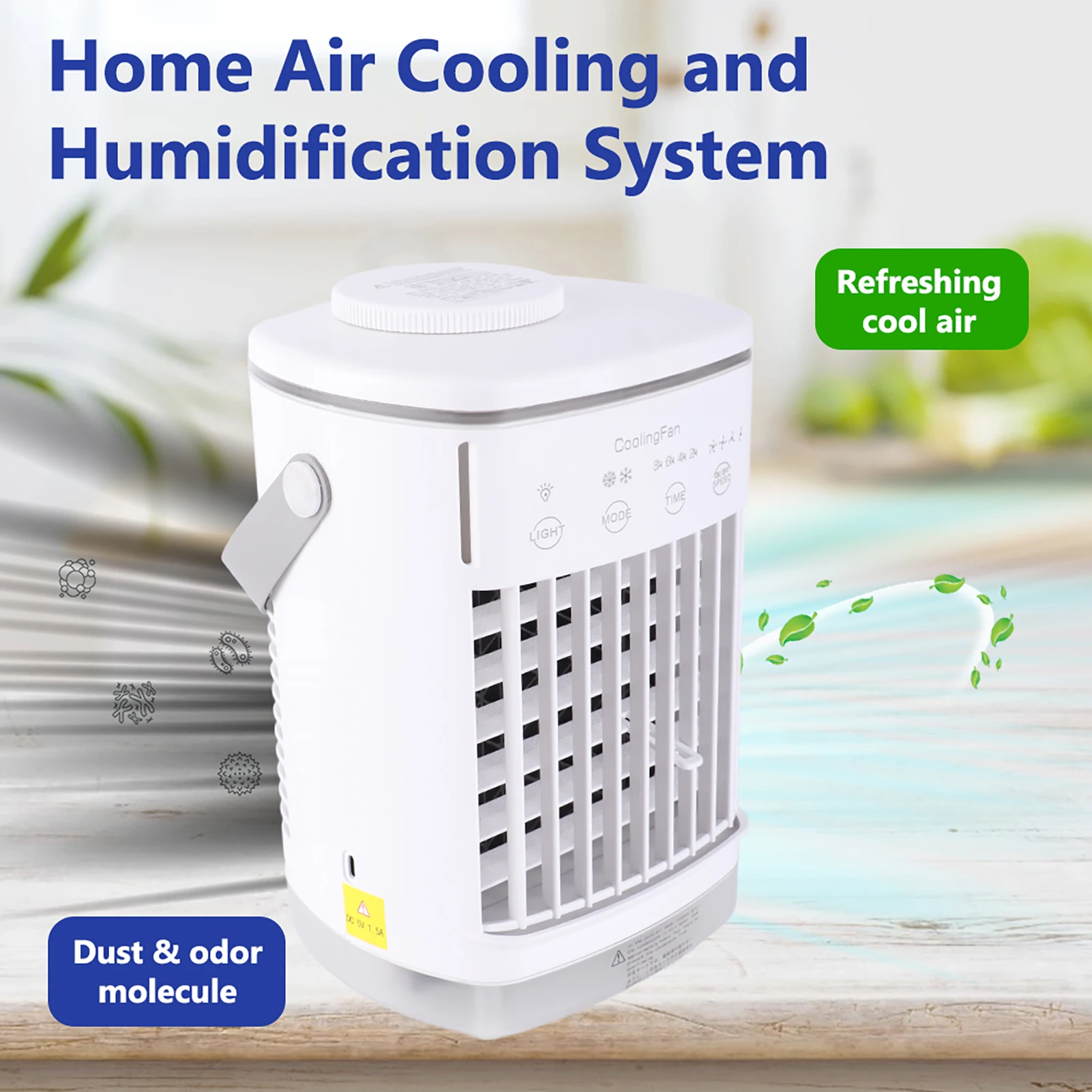 Tragbarer Klimaanlagenventilator für Raumkühlventilator, Luftbefeuchter, 2-Modus-Desktop-Ventilator mit 4 Windgeschwindigkeiten, buntes Nachtlicht