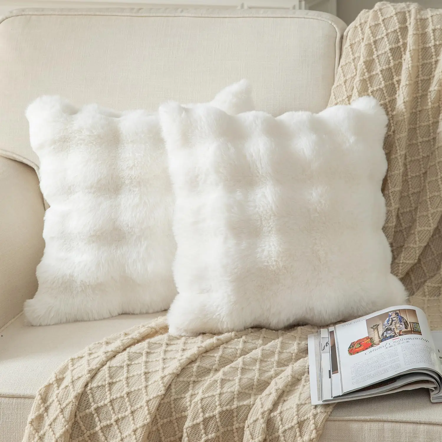 2er-Pack dekorative Plüschkissenbezüge, moderner minimalistischer Stil, geeignet für Sofas, Schlafzimmer und Autoinnenräume – Detail 11