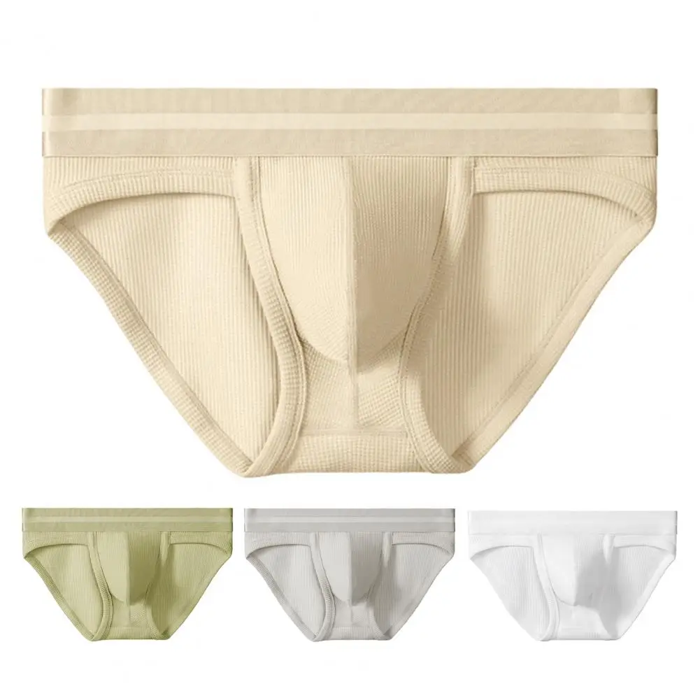 

Men Briefs Mid-rise Elastic Waistband Solid Color U-Convex Panties High Elasticity Soft Breathable Slim Fit Underwear