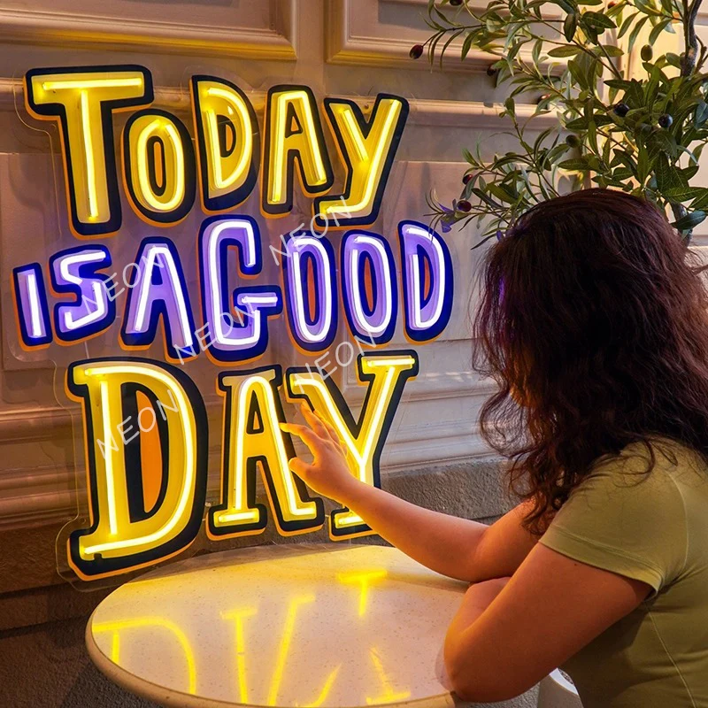 

Today Is A Good Day Led Neon Sign for Coffee Bar Sweat Storefront Decor Neon Light Living Room Home Decoration Custom Neon Signs