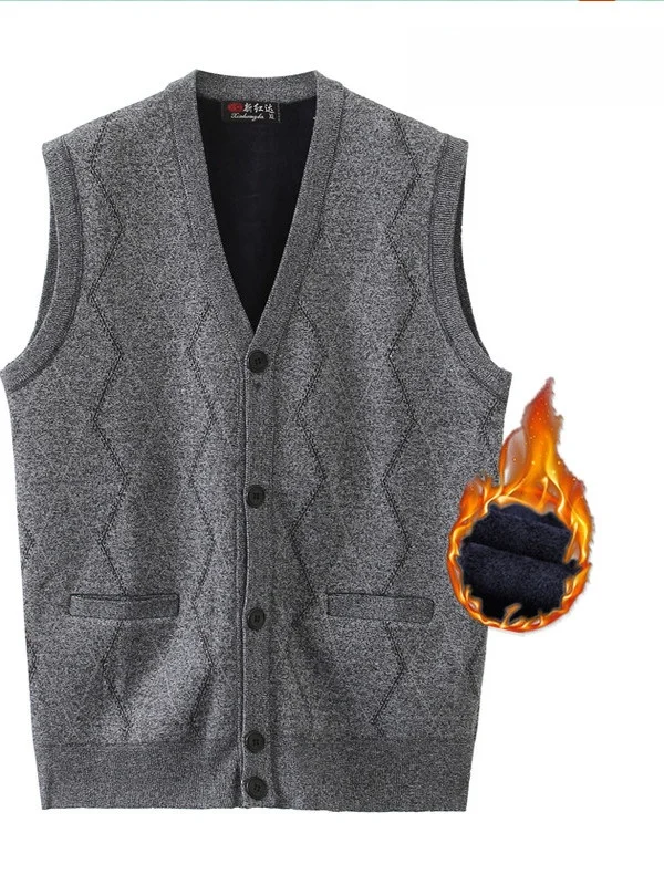 

Thiened Fce Knitted Vest for Middle-Aged And ly Men Spring Autumn V-Ne Loose Open Cardigan oulder Pad Busin ...