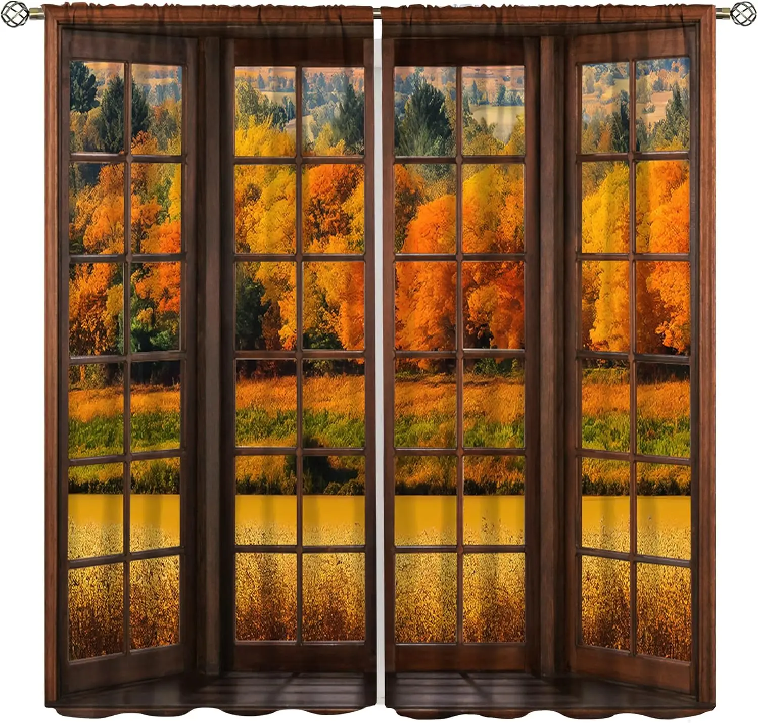 

Природный лес, занавеска для спальни, осенний пейзаж, карманные оконные шторы, 3D вид для гостиной, 21x54 дюйма, комплект из 2 панелей