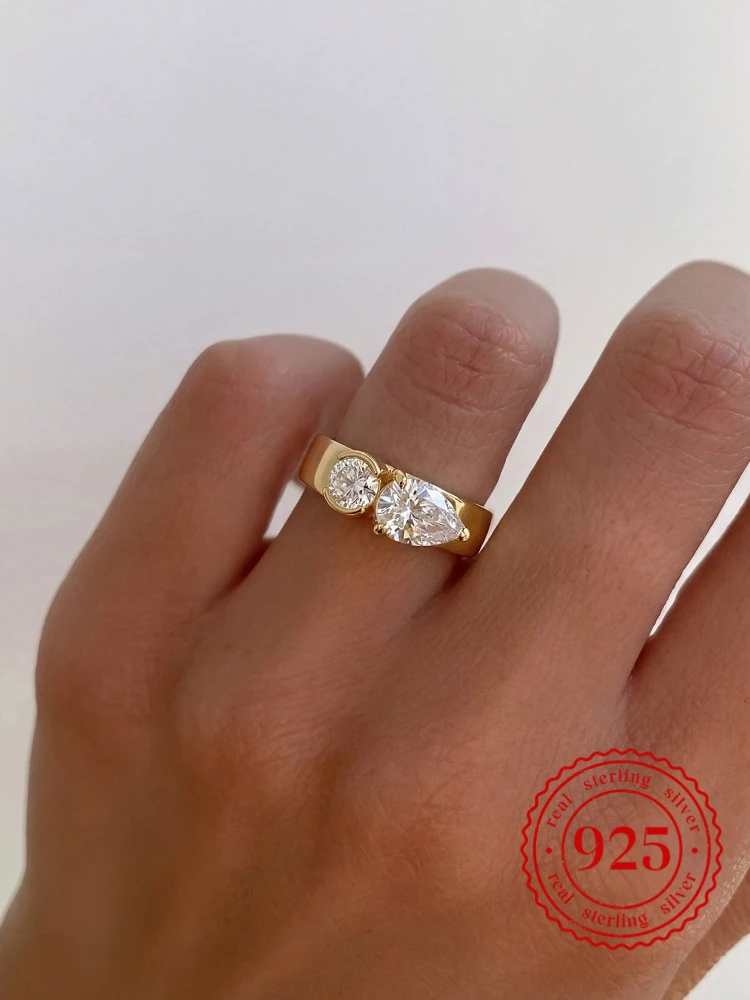 

925 Sterling Silver Simple Round Water-Drop Zircon Ring For Women Anniversary Engagement Wedding Luxury High Quality Jewelry