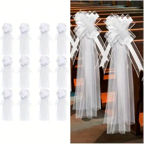 Imagen 2 del producto 1/4/10 vestidos de novia, velos largos, sillas de iglesia de cola, decoraciones de coche de boda, fiestas nupciales, recepciones, lazos blancos