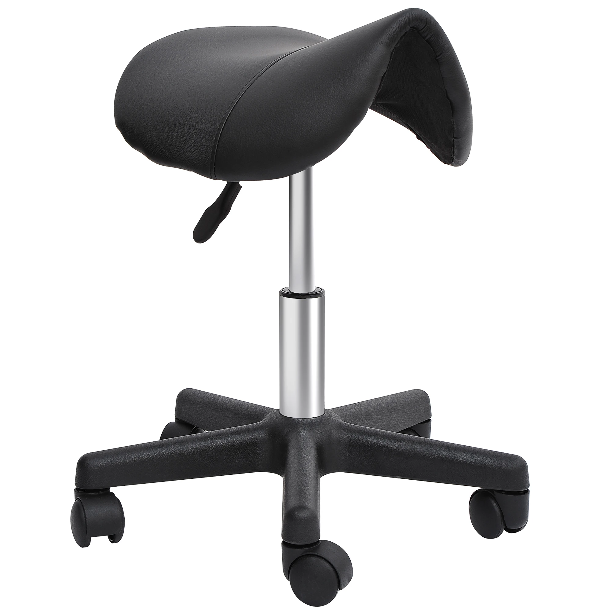 Sgabello con rotelle HOMCOM, sgabello da massaggio con altezza regolabile 43-55 cm e slot ergonomico, sedia con rotelle, per salone di massaggio, tatu