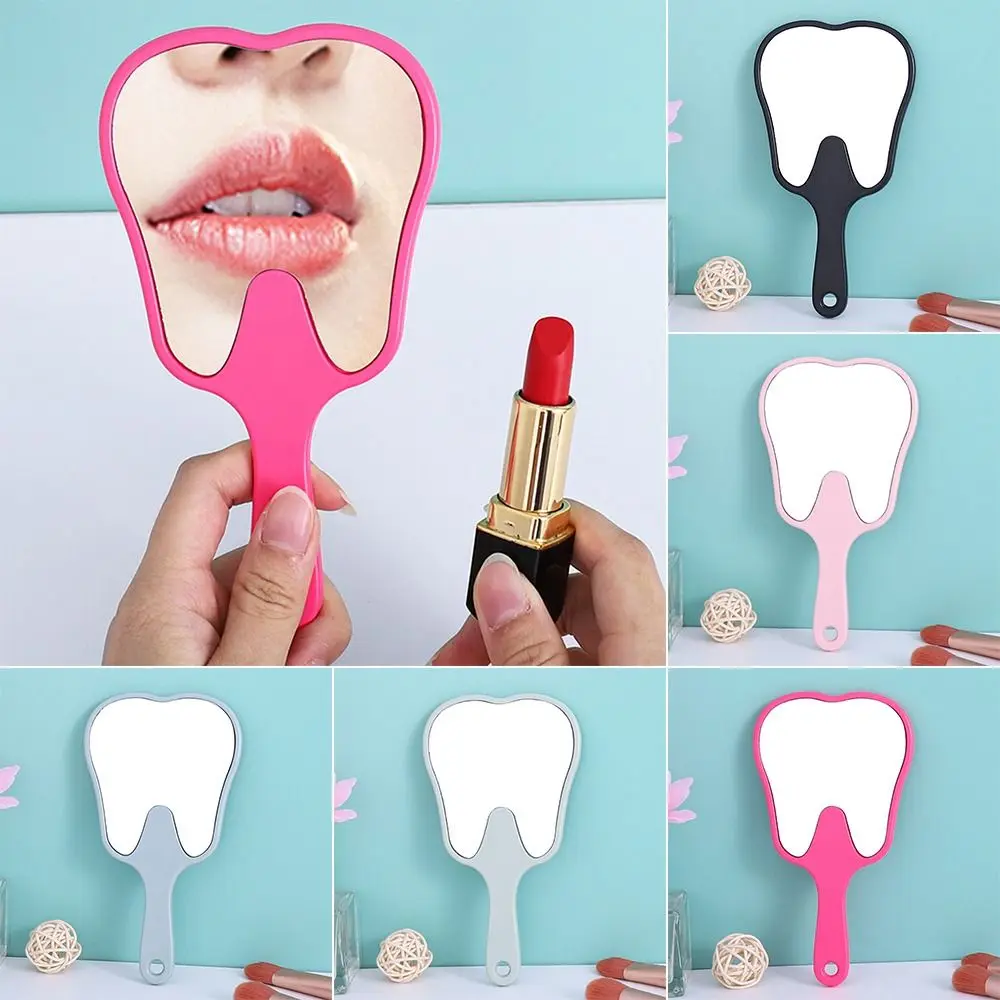 Tooth Shaped Handheld Mirror Cute Makeup Mirror Hand Held Dental Mirrors With Handle High Definition Makeup Mirror Hand Mirror