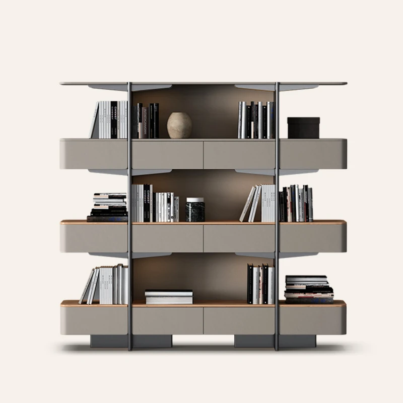 Bogu Solid Wood Teak Tea House Villa with Walnut Stainless Steel Bookcase in Study Room