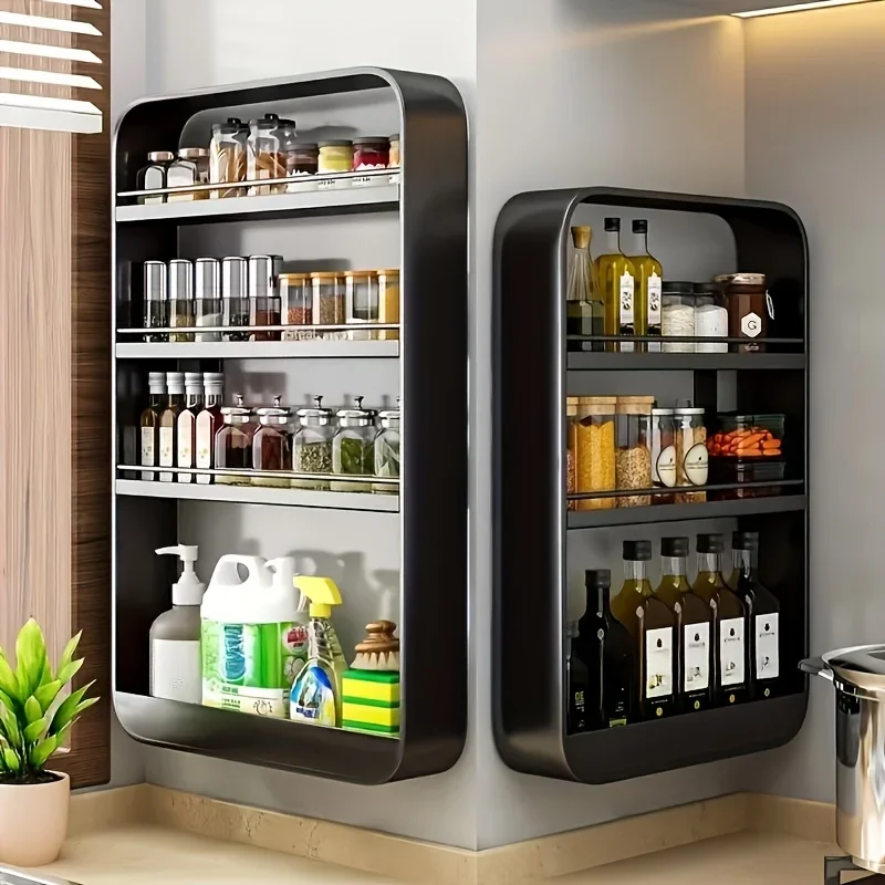 Steel Wall Mounted Storage Rack Multifunctional Non Perforated Organizer Shelf Large Capacity Washbasin Kitchen Multi-layer