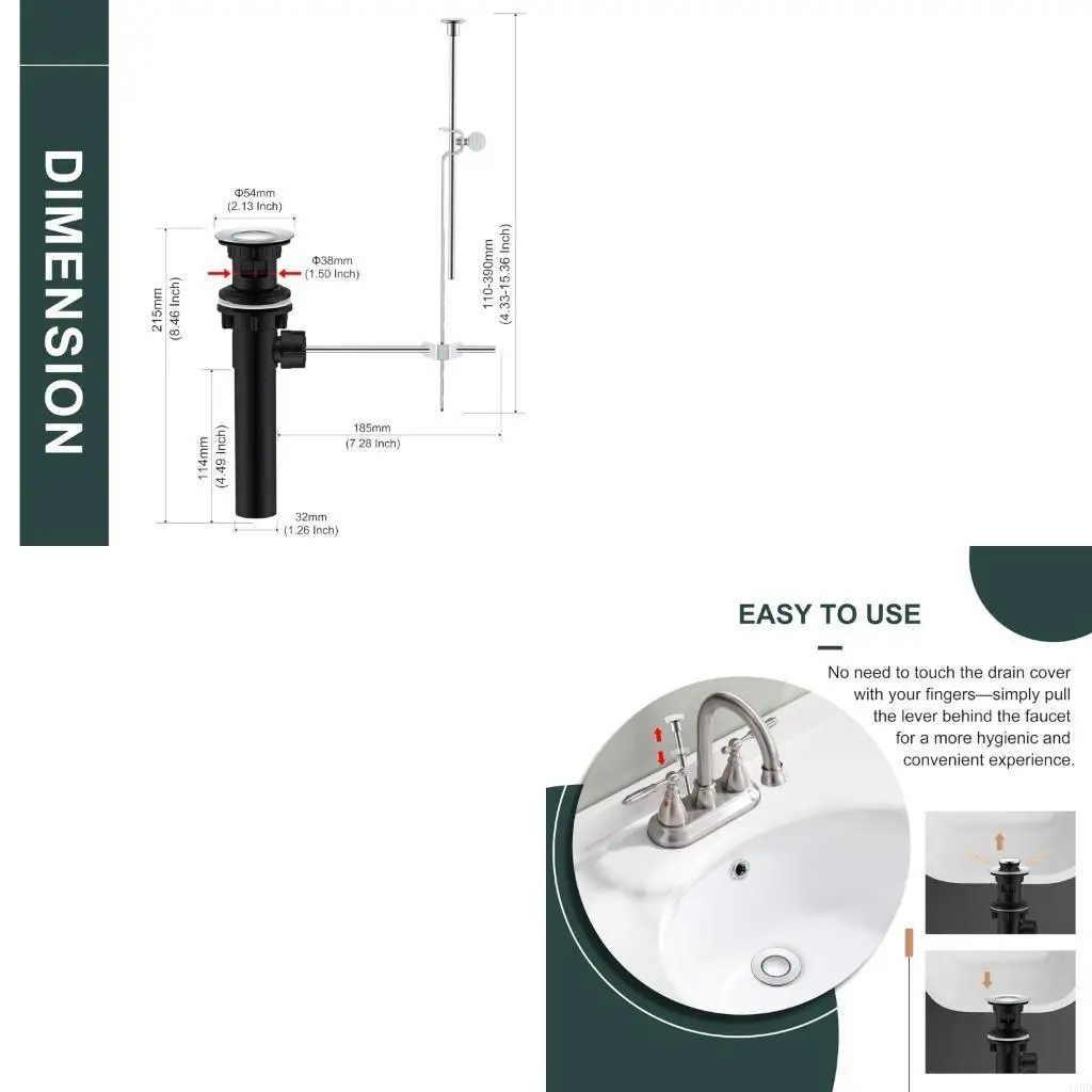 

Lift & Pull Drain Stoppers Multiple Layer Scratch Proof Construction Universal Sink Waste System for Bathroom