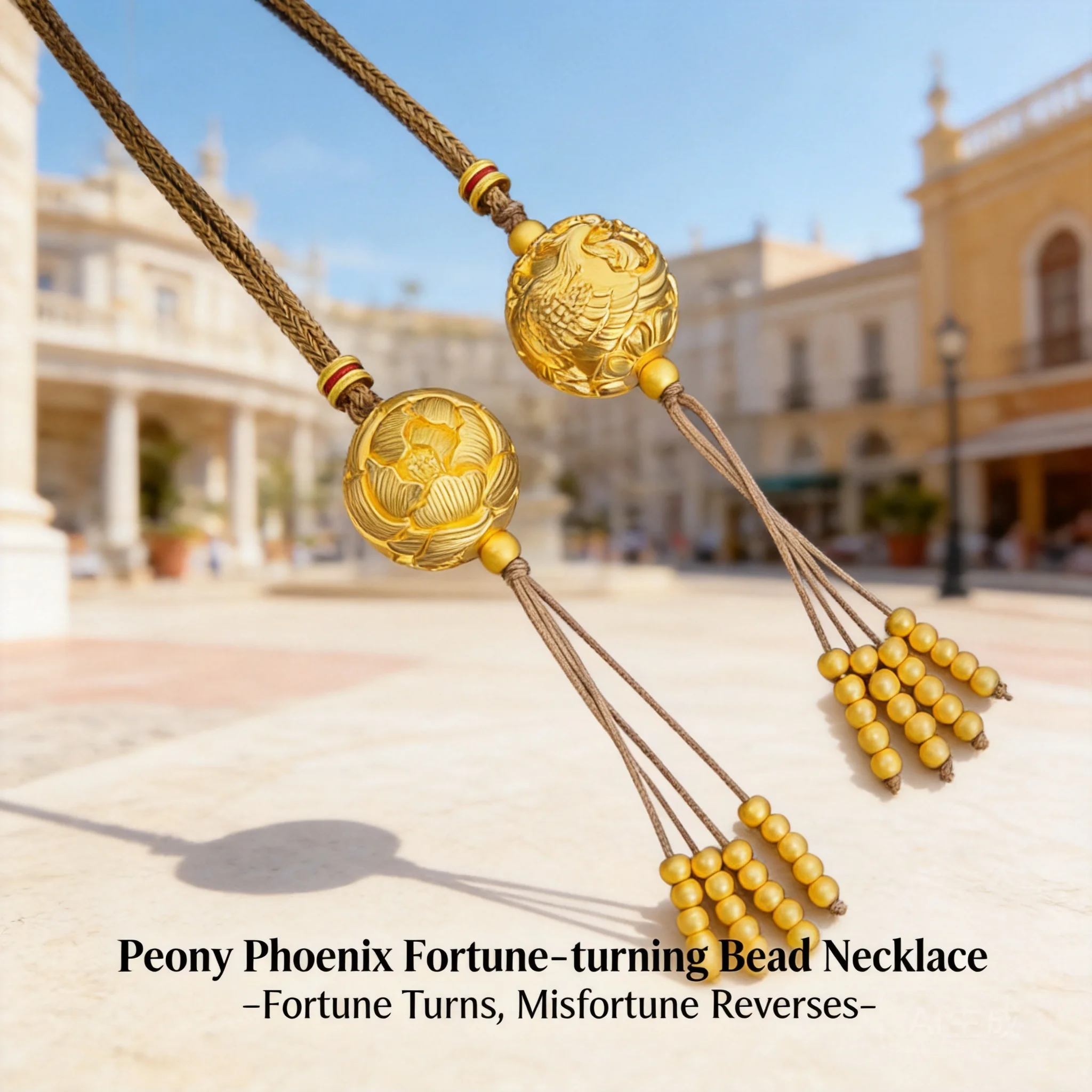 

2026 Chinese Trend Vintage Sweater Chain Necklace Ancient Craft Sand Gold Peony Phoenix Pendant Beaded Tassel For Women Daily