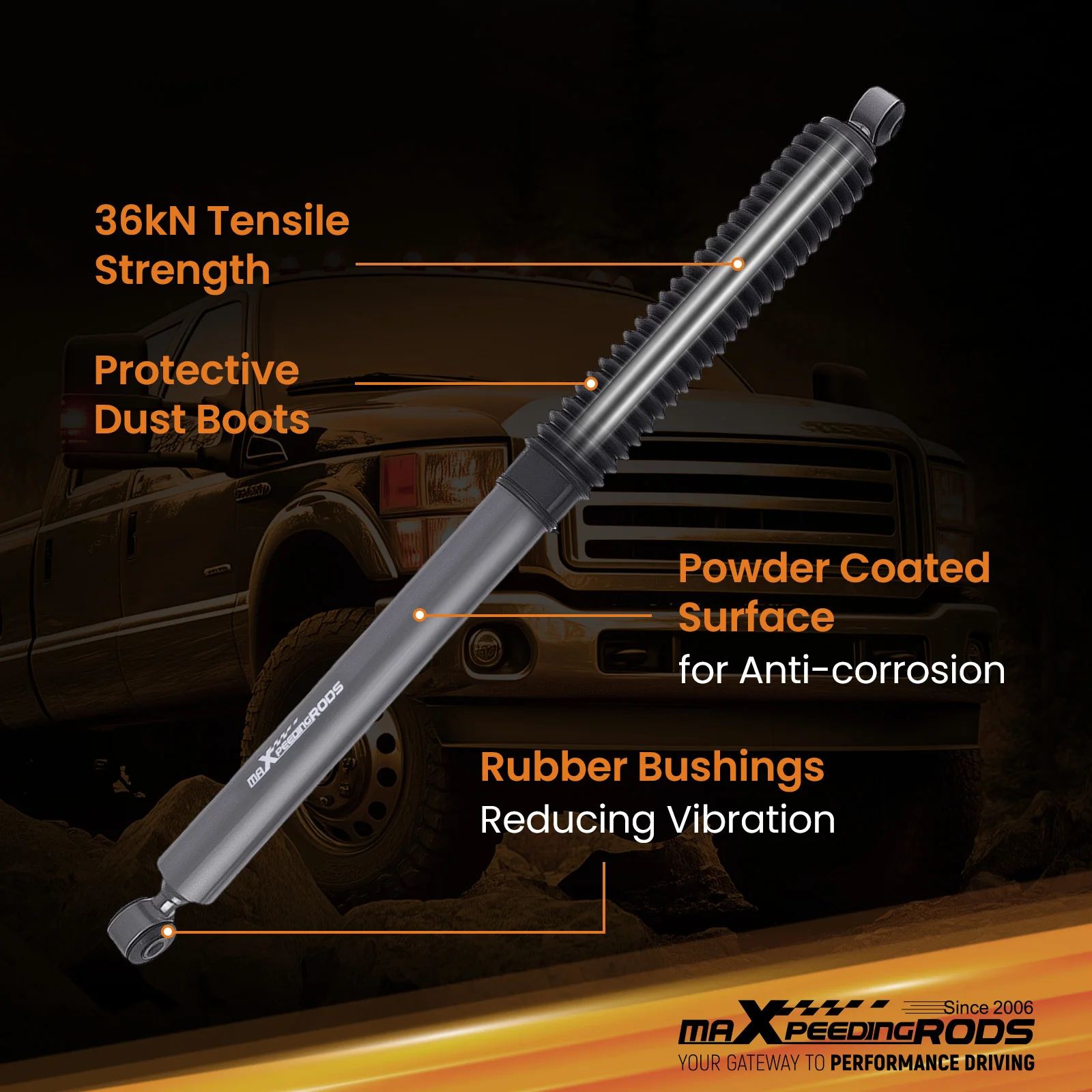 Heavy Duty Rear Lift Shocks Pair for Ford F-250 F-350 Super Duty 99-16 2.5-4.5" view 2