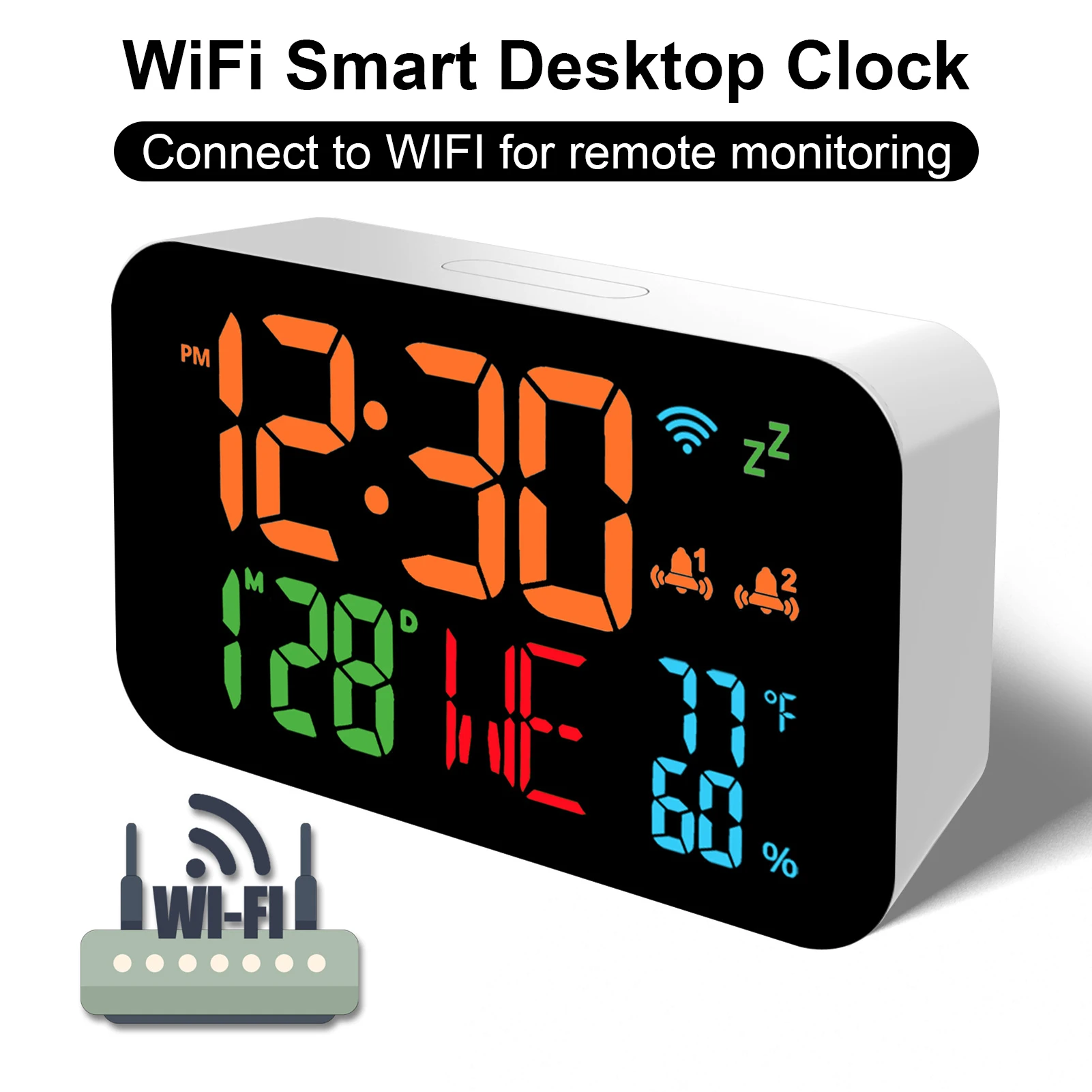 Tuya Alarm Clock WIfI Calendar Intelligent Desktop Clock with Digital LED Thermometer Hygrometer Display for Office and Bedroom