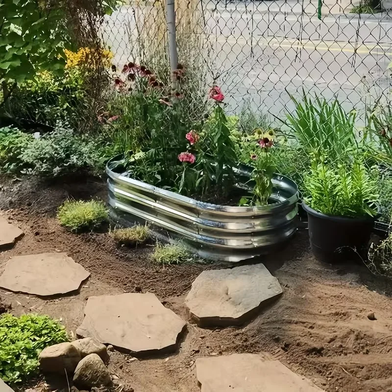 

2 Galvanized Raised Garden Beds, Oval-Shaped Raised Garden Beds with Open Base, Planting Boxes with Open Base, for Vegetables, Flowers, Tool-Free Installation Raised Garden Beds