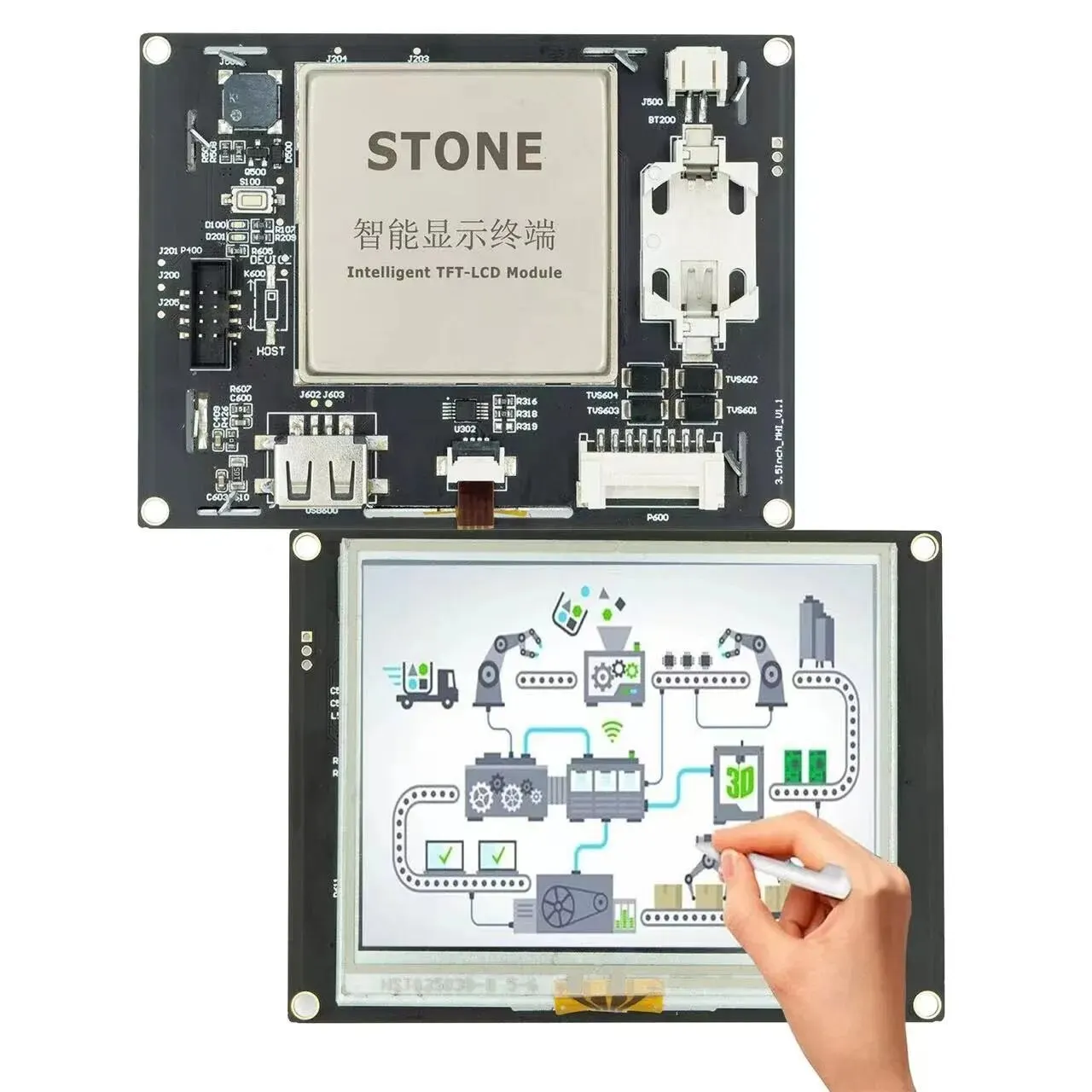 SCBRHMI 3.5 Inch LCD TFT HMI Display Module Intelligent Series RGB 65K Color Resistive Touch Panel Without Enclosure