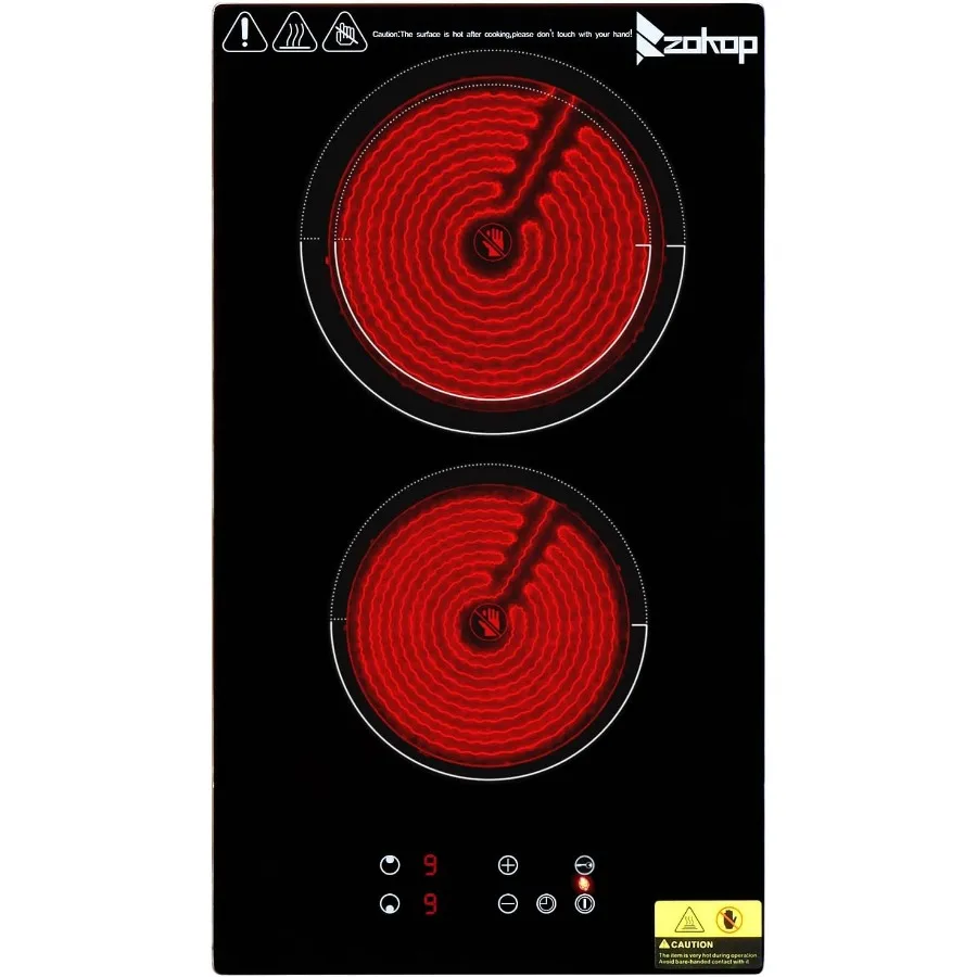

2 Burners Electric Ceramic Cooktop 20 inch 220-240V Flat Top Stove with Multi-function Features 9 Heating Levels Timer Kid Safe